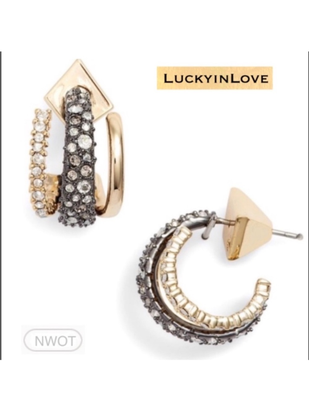 ALEXIS BITTAR • New Brut Dark Gunmetal Black & Gold Hoop Crystal Earrings